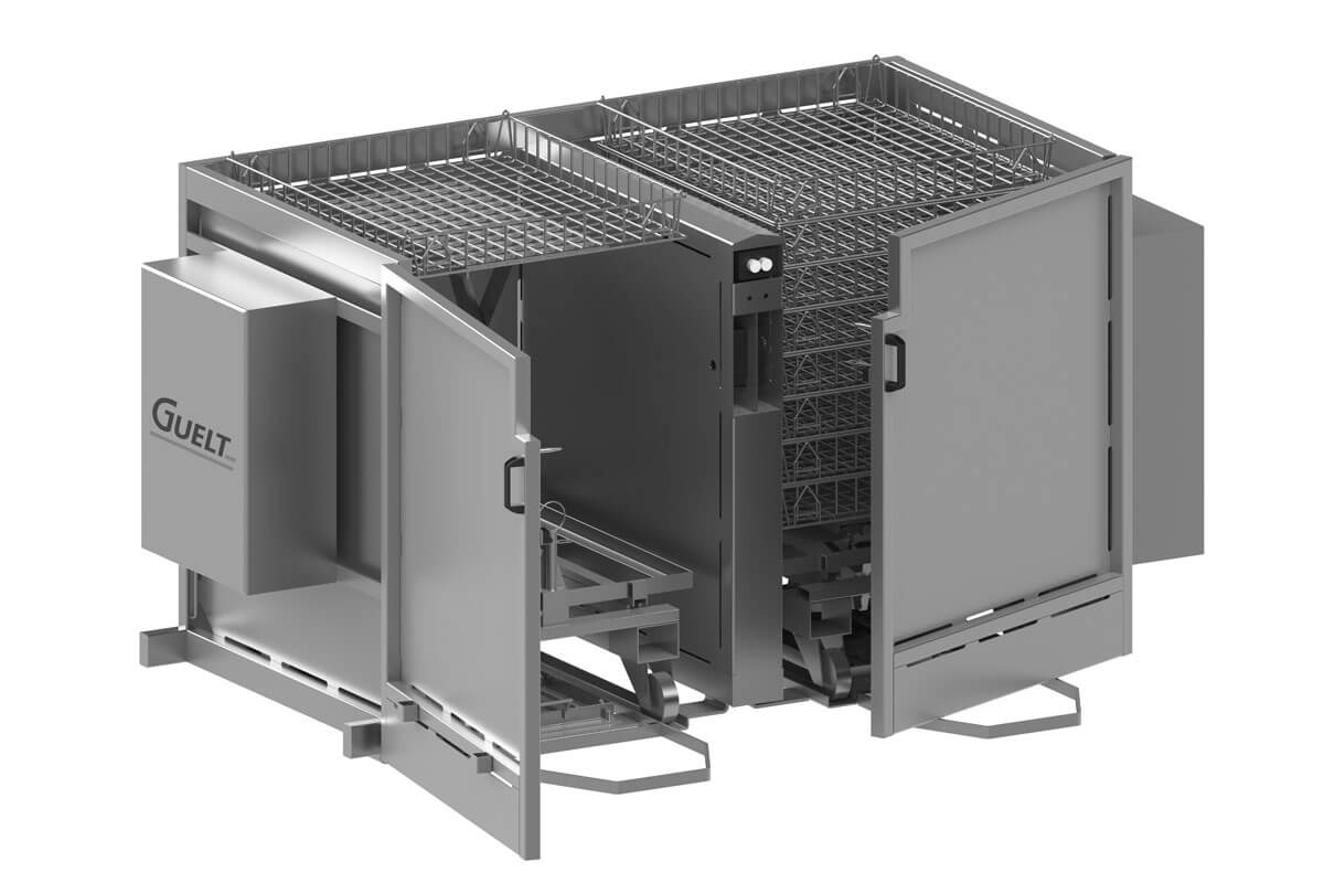 Semi-automatic retort rack unloading